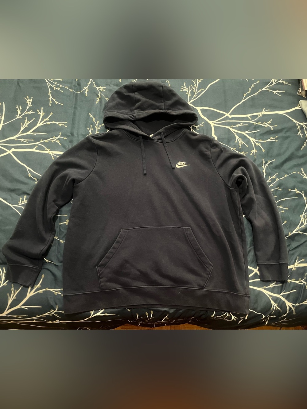 Nike Navy Blue Hooded Pullover with Small White Swoosh